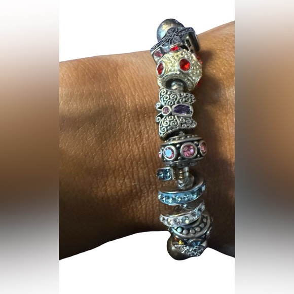 Jewelry - Vintage Unique Sterling Silver 7 3/4” Slider Charm Bracelet Distinct Design